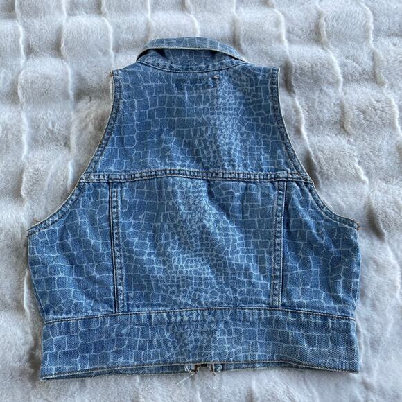🔥VTG Y2K Be Bop Alligator Print Denim Cropped Vest Full Zip Biker Retro Grunge - Picture 7 of 12